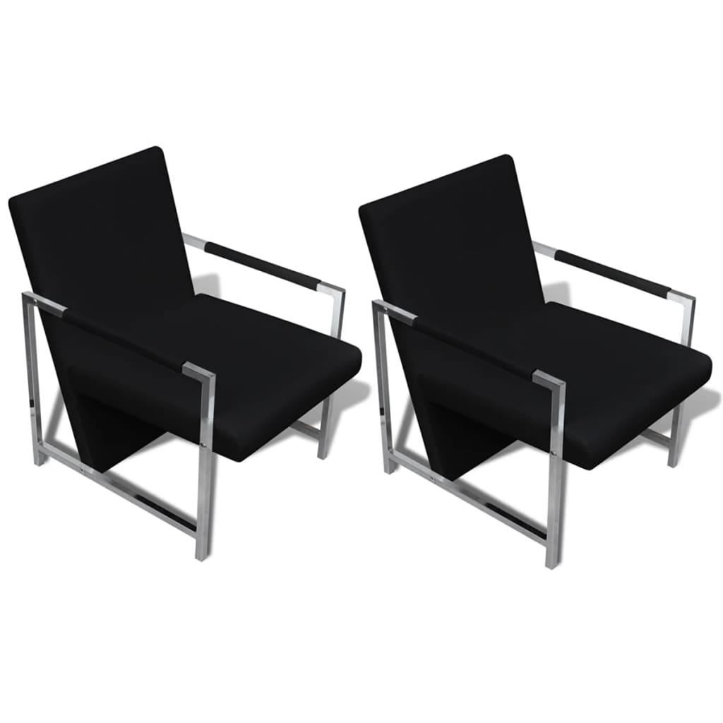 Fauteuils 2 pièces. Structure chromée. Cuir artificiel noir.