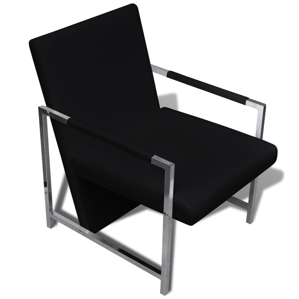 Fauteuils 2 pièces. Structure chromée. Cuir artificiel noir.