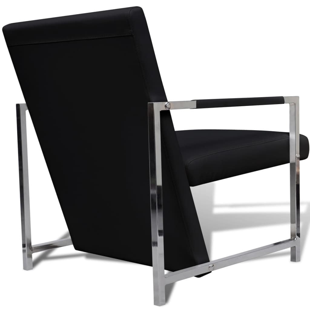 Fauteuils 2 pièces. Structure chromée. Cuir artificiel noir.