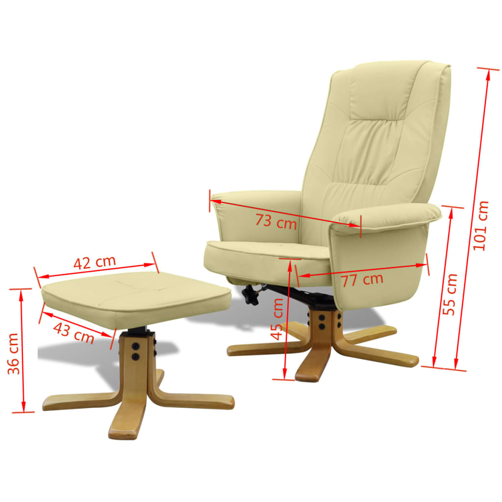 Sessel mit Fußhocker Cremeweiß Kunstleder