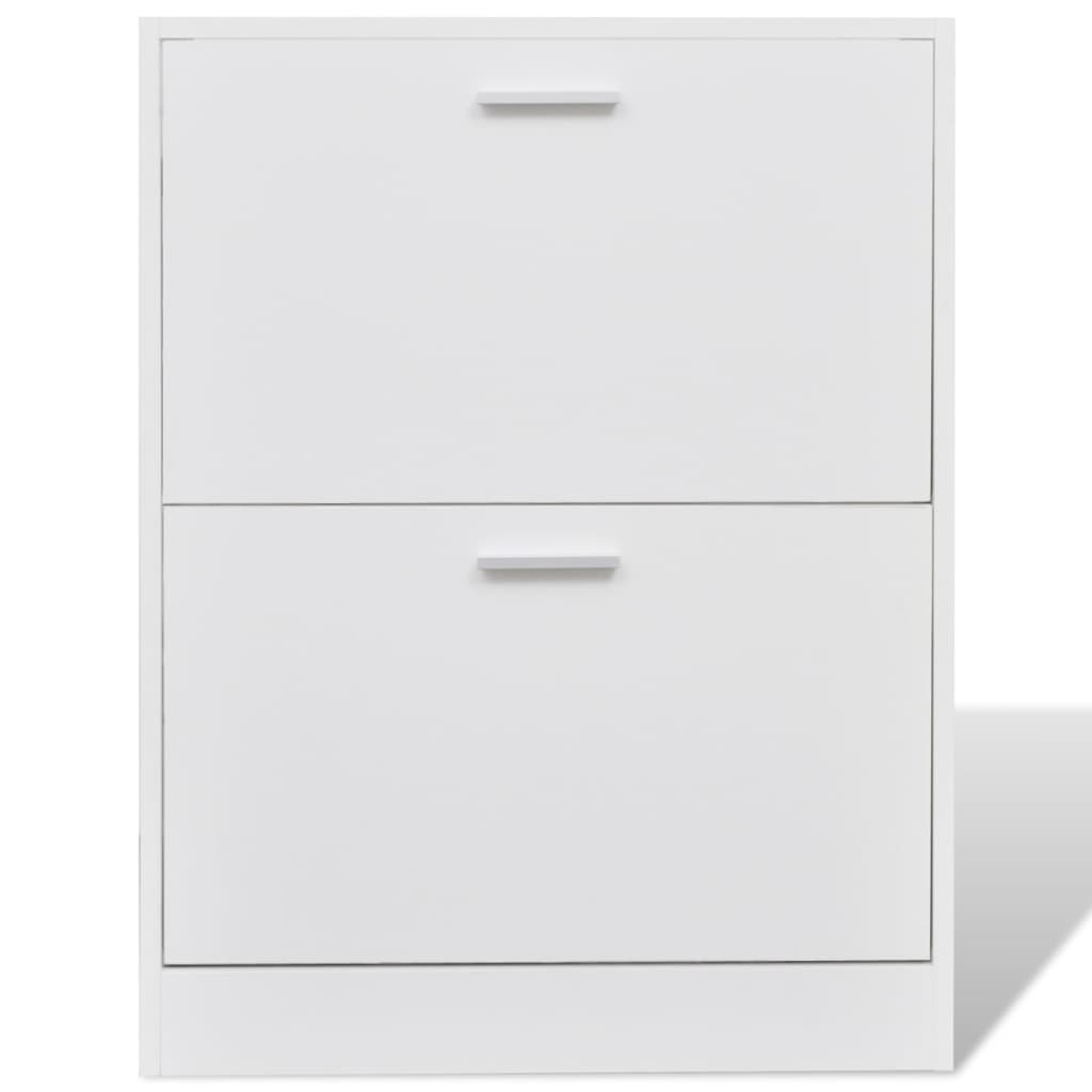 White wooden shoe cabinet with 2 shoe racks