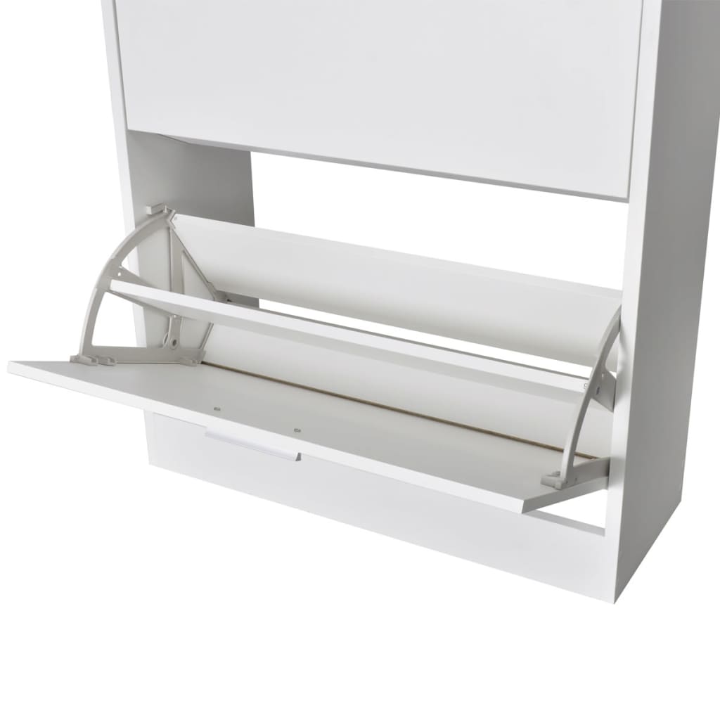 White wooden shoe cabinet with 2 shoe racks