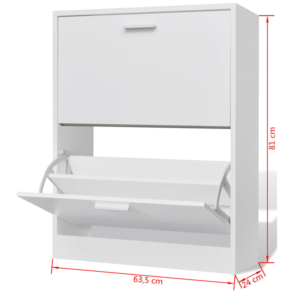 White wooden shoe cabinet with 2 shoe racks