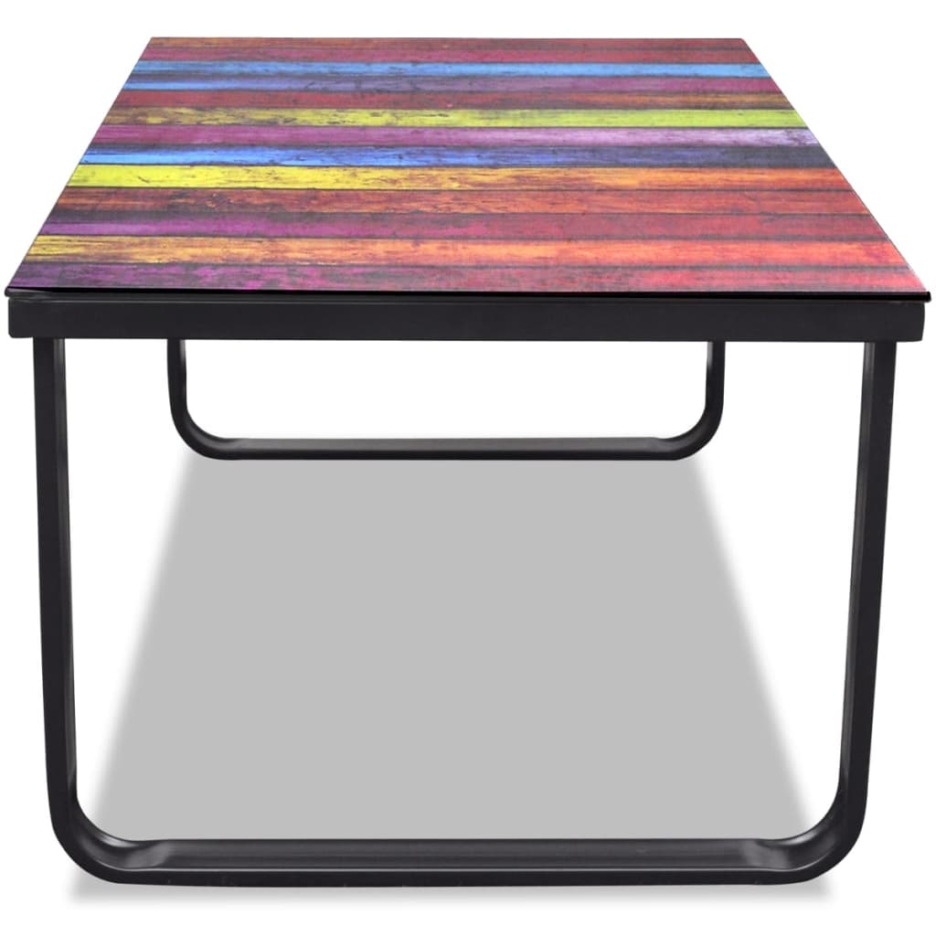 Table basse avec plateau en verre imprimé arc-en-ciel