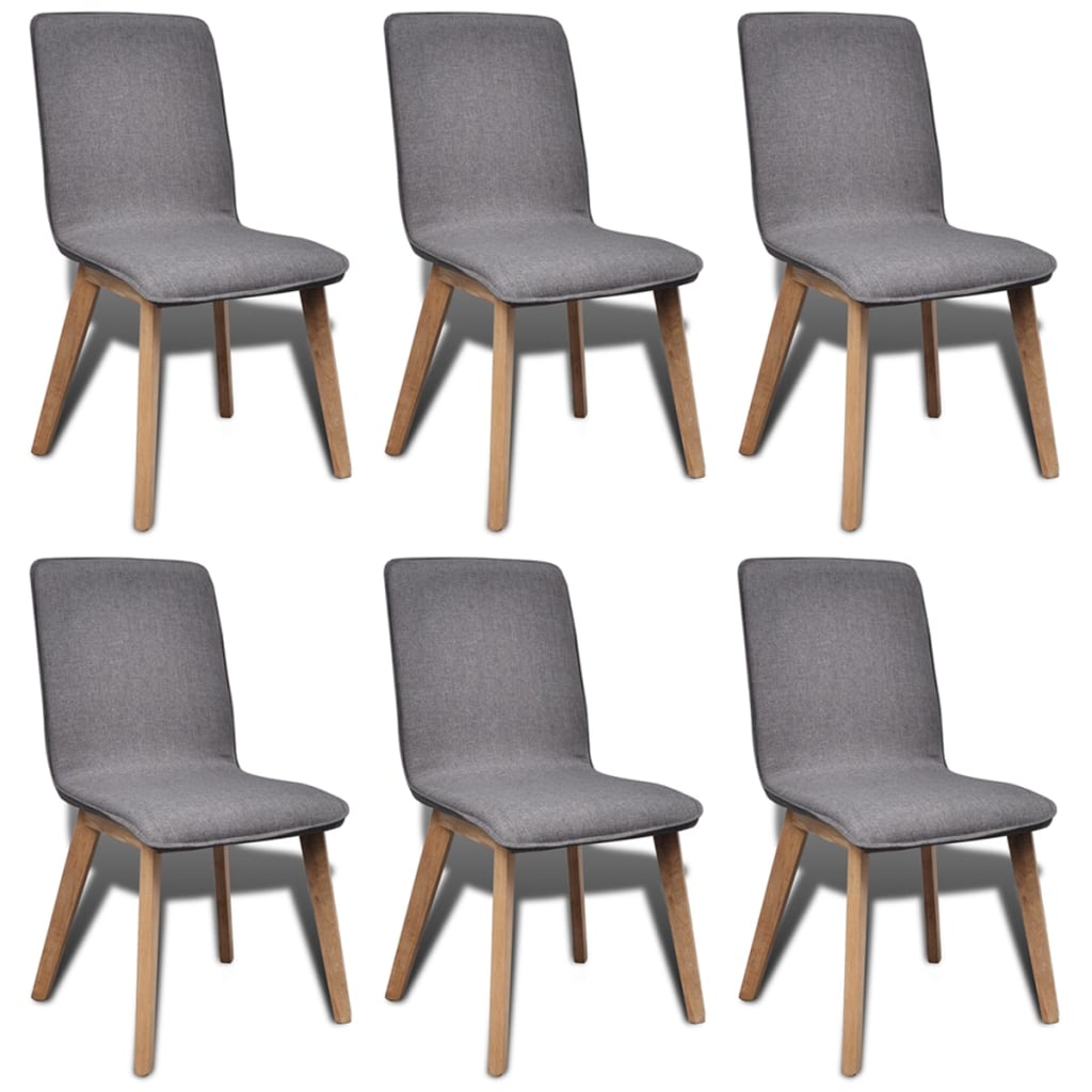 Chaises de salle à manger, 6 pièces, tissu gris clair et chêne massif