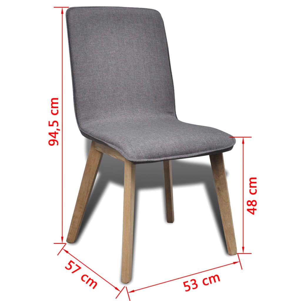 Chaises de salle à manger, 6 pièces, tissu gris clair et chêne massif