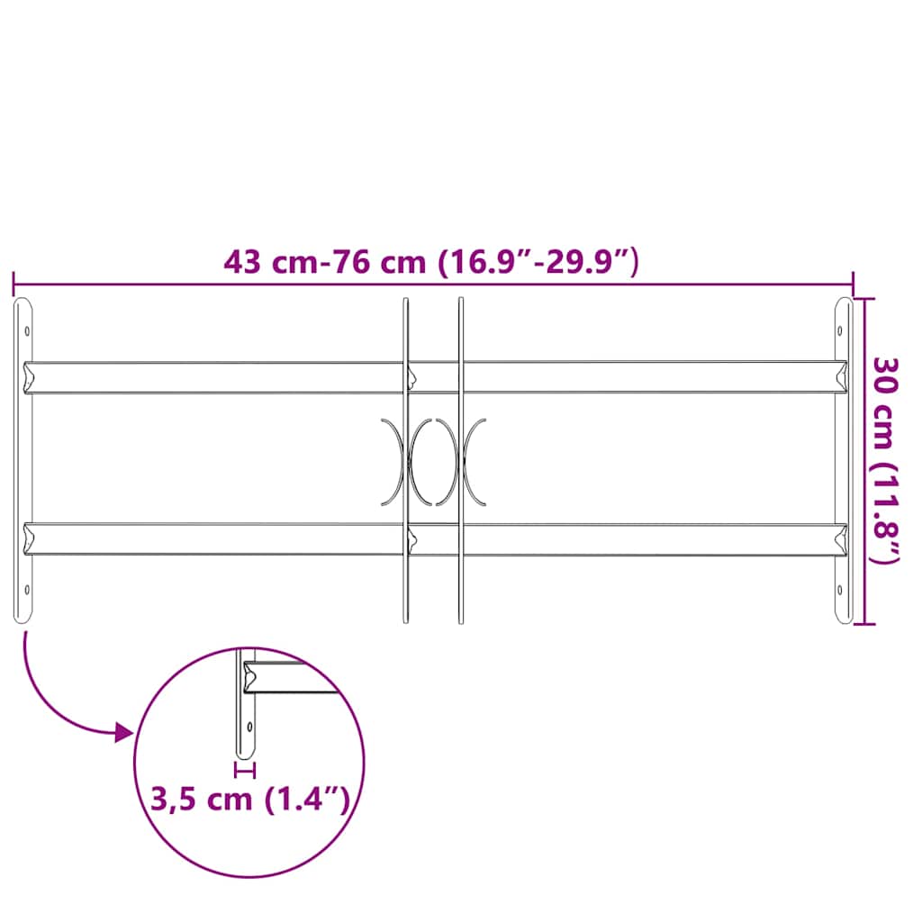 Fenstergitter Verstellbar mit 2 Querstäben 500-650 mm