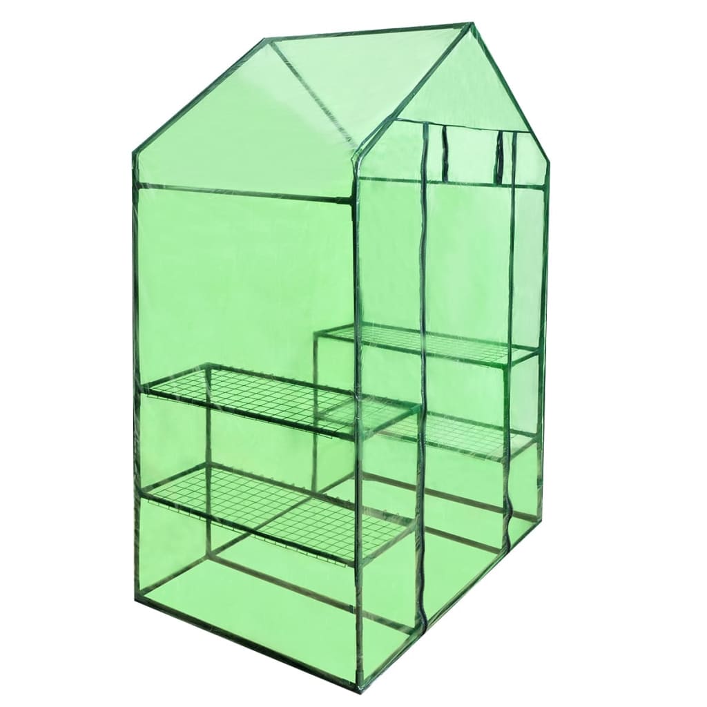 Walk-in greenhouse with 4 shelves