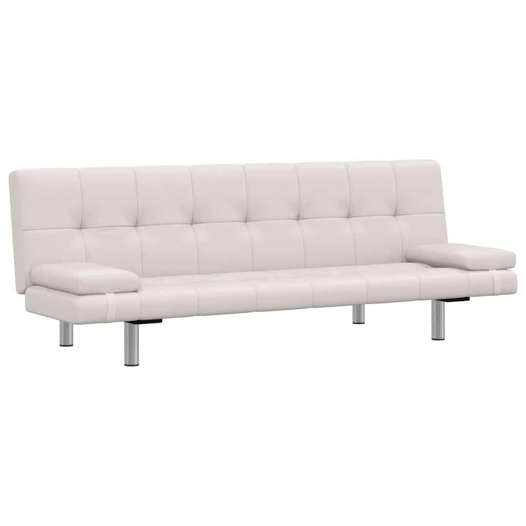 Canapé-lit avec 2 coussins en similicuir extensible blanc crème