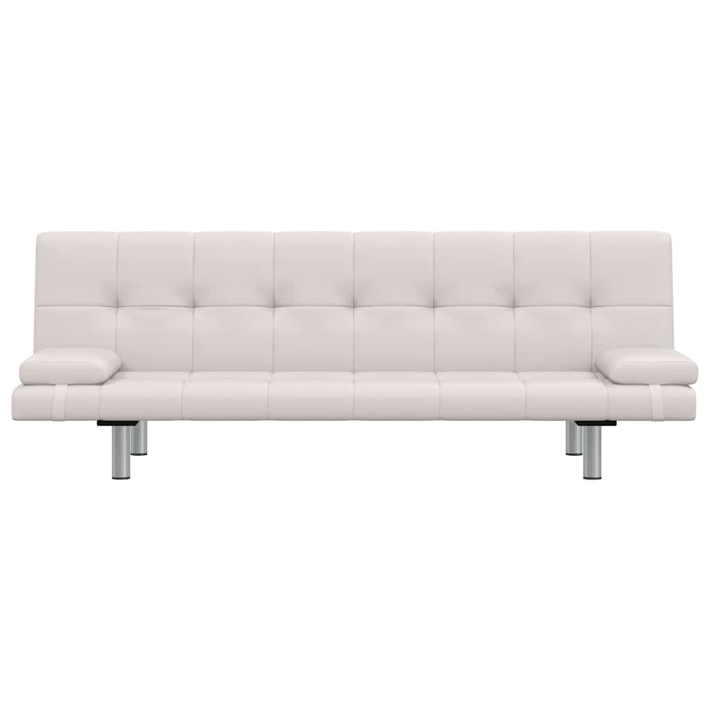 Canapé-lit avec 2 coussins en similicuir extensible blanc crème