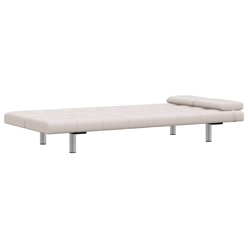 Canapé-lit avec 2 coussins en similicuir extensible blanc crème