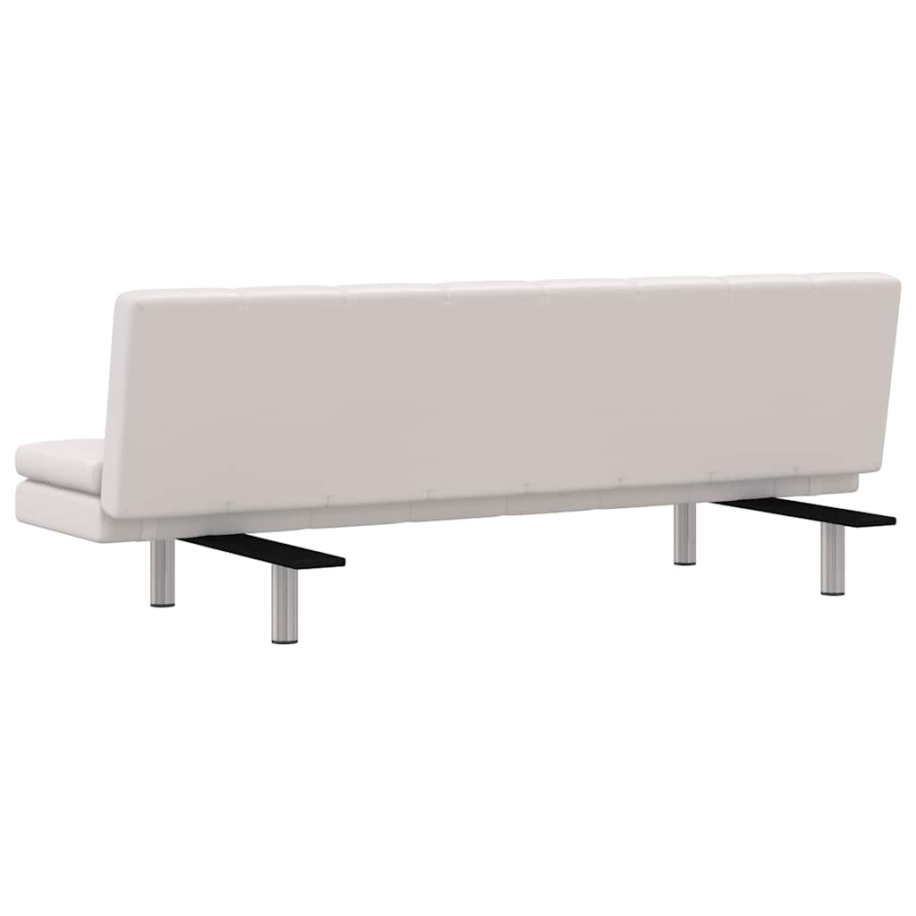 Canapé-lit avec 2 coussins en similicuir extensible blanc crème