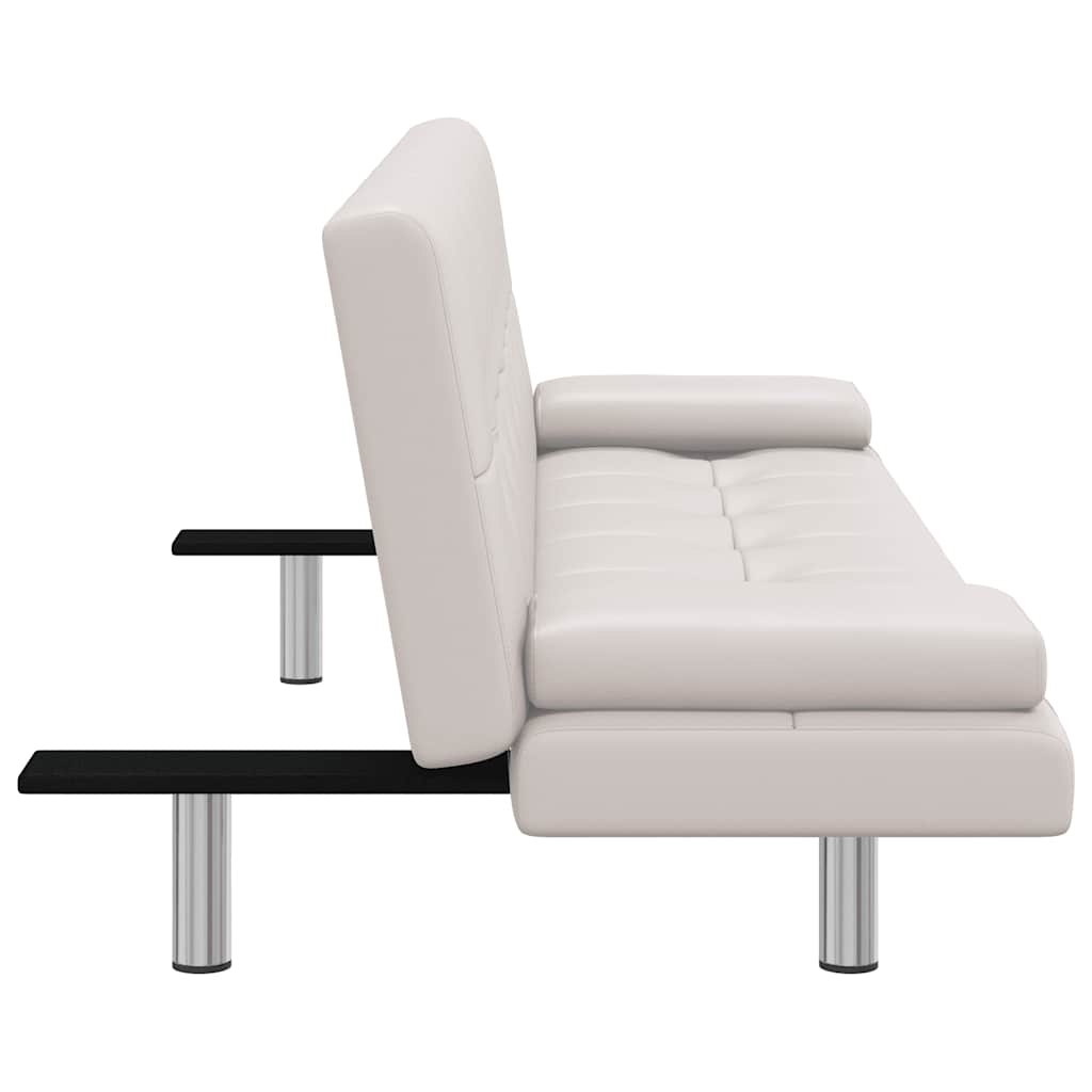 Canapé-lit avec 2 coussins en similicuir extensible blanc crème
