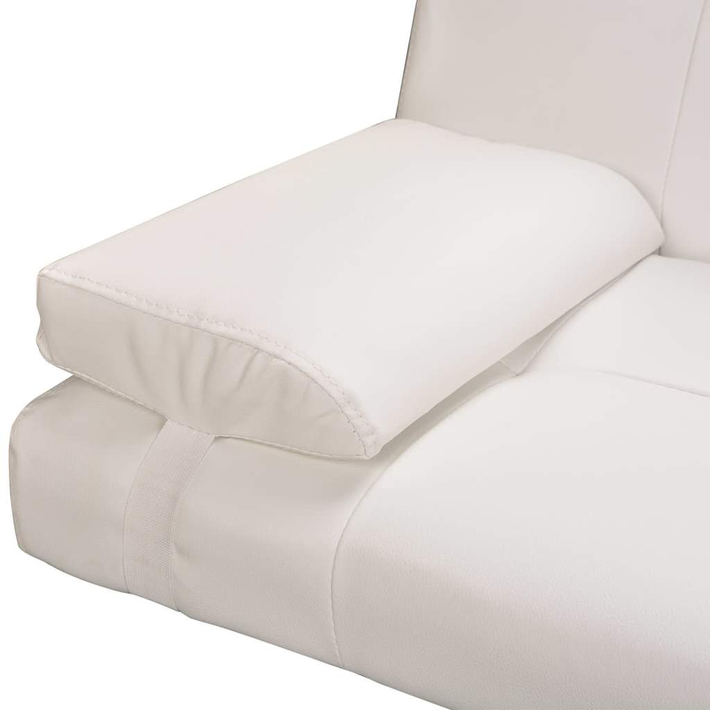 Canapé-lit avec 2 coussins en similicuir extensible blanc crème