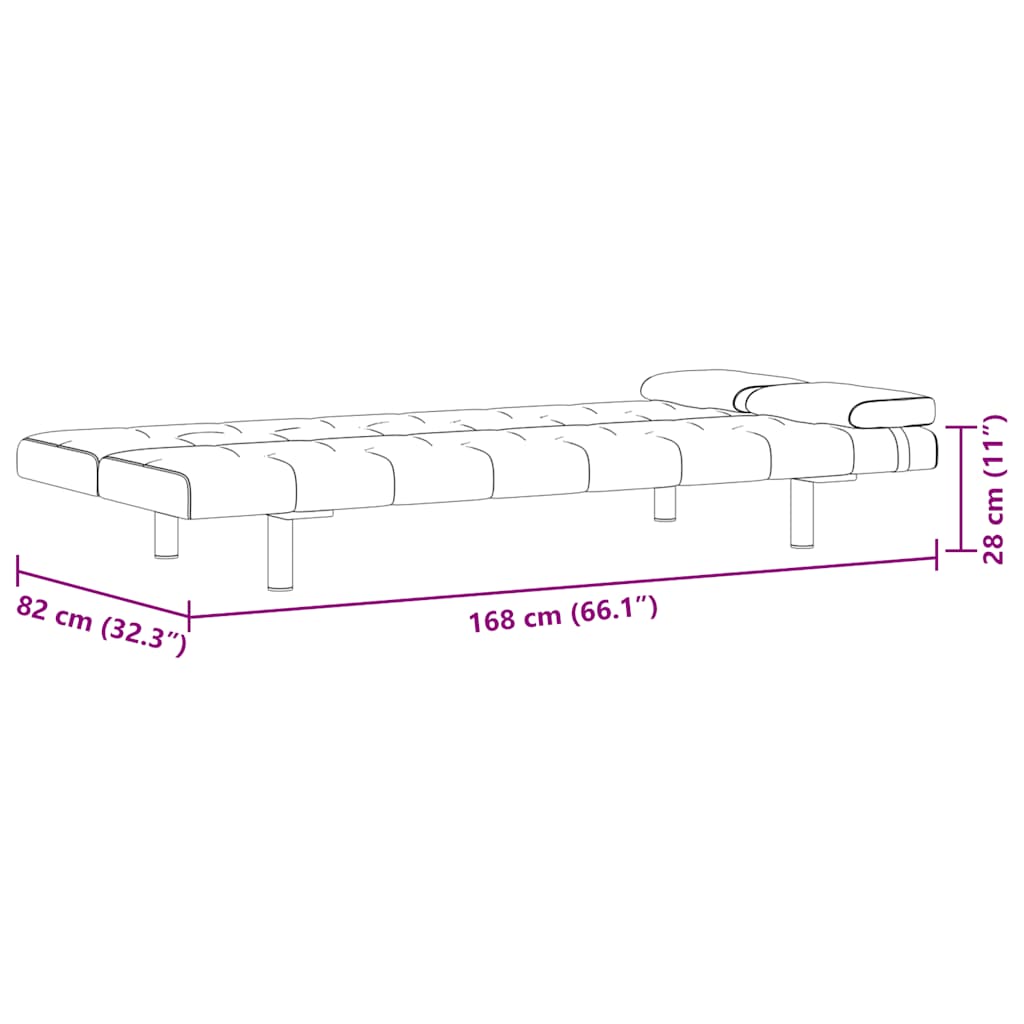Canapé-lit avec 2 coussins en similicuir extensible blanc crème