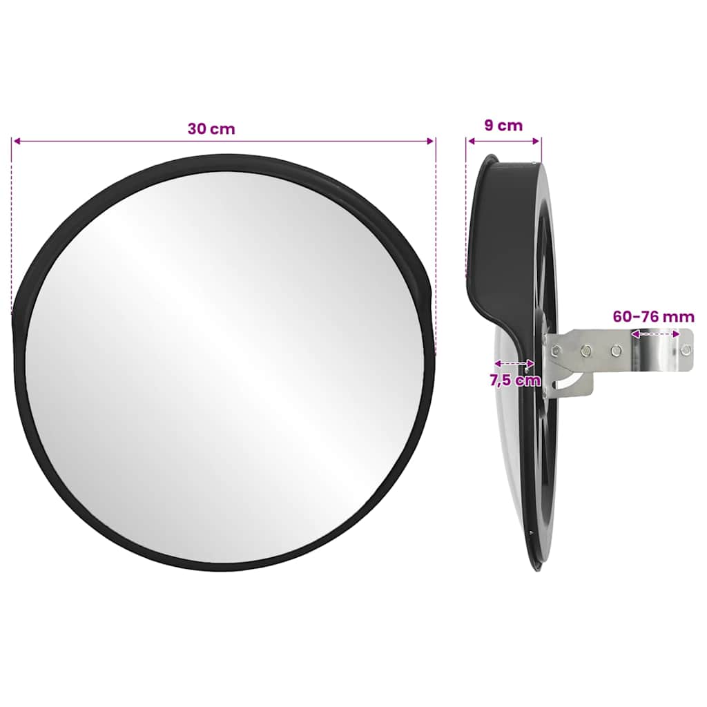 Verkehrsspiegel Konvex PC-Kunststoff Schwarz 30 cm Outdoor