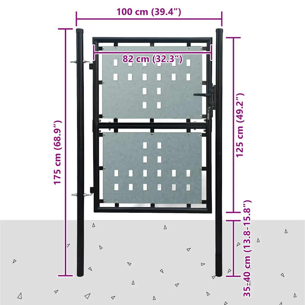 Schwarzes Einzeltür-Gartentor 100x125 cm