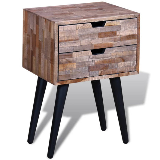 Bedside table with 2 drawers reclaimed teak