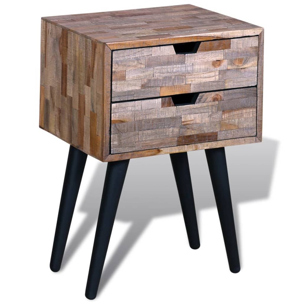 Bedside table with 2 drawers reclaimed teak