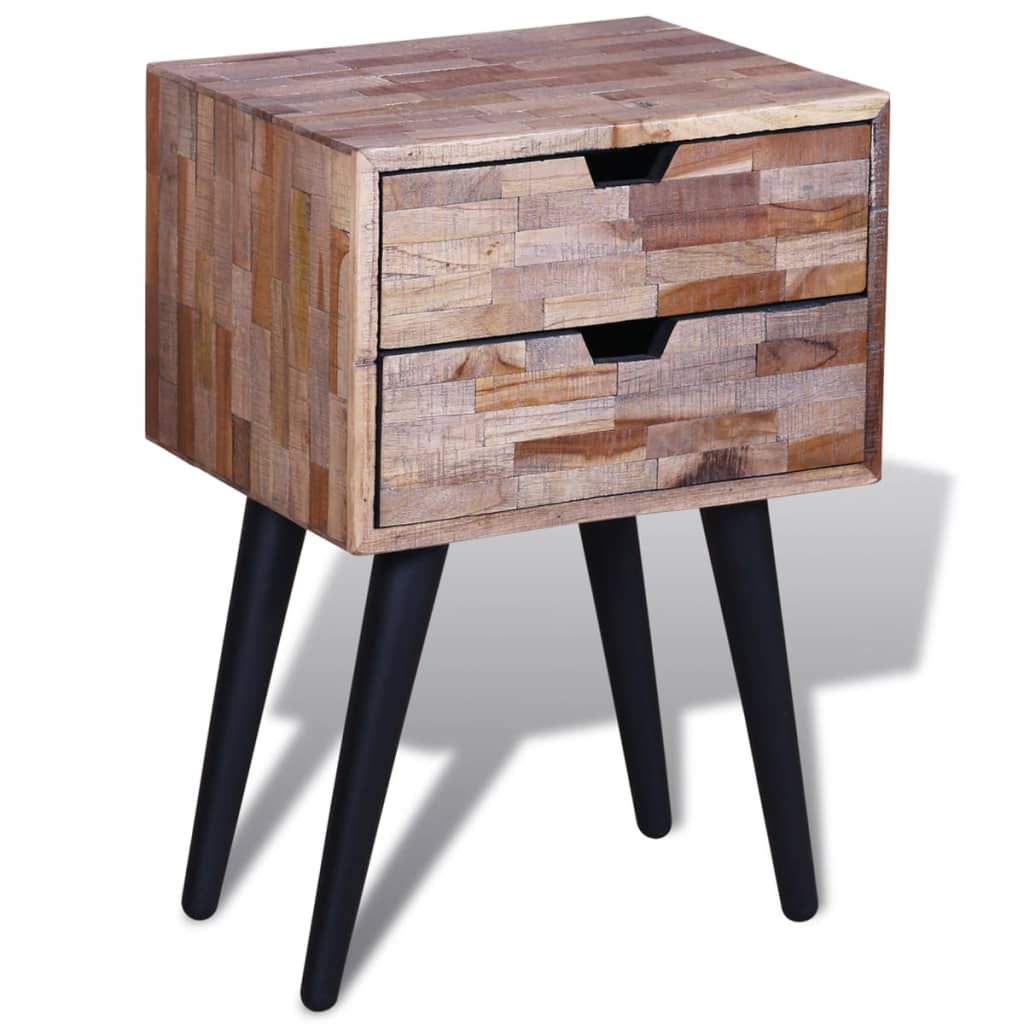 Bedside table with 2 drawers reclaimed teak