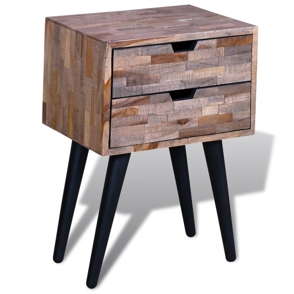 Bedside table with 2 drawers reclaimed teak