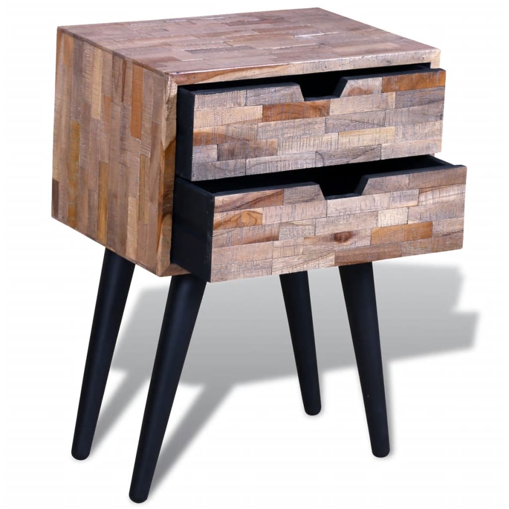 Bedside table with 2 drawers reclaimed teak