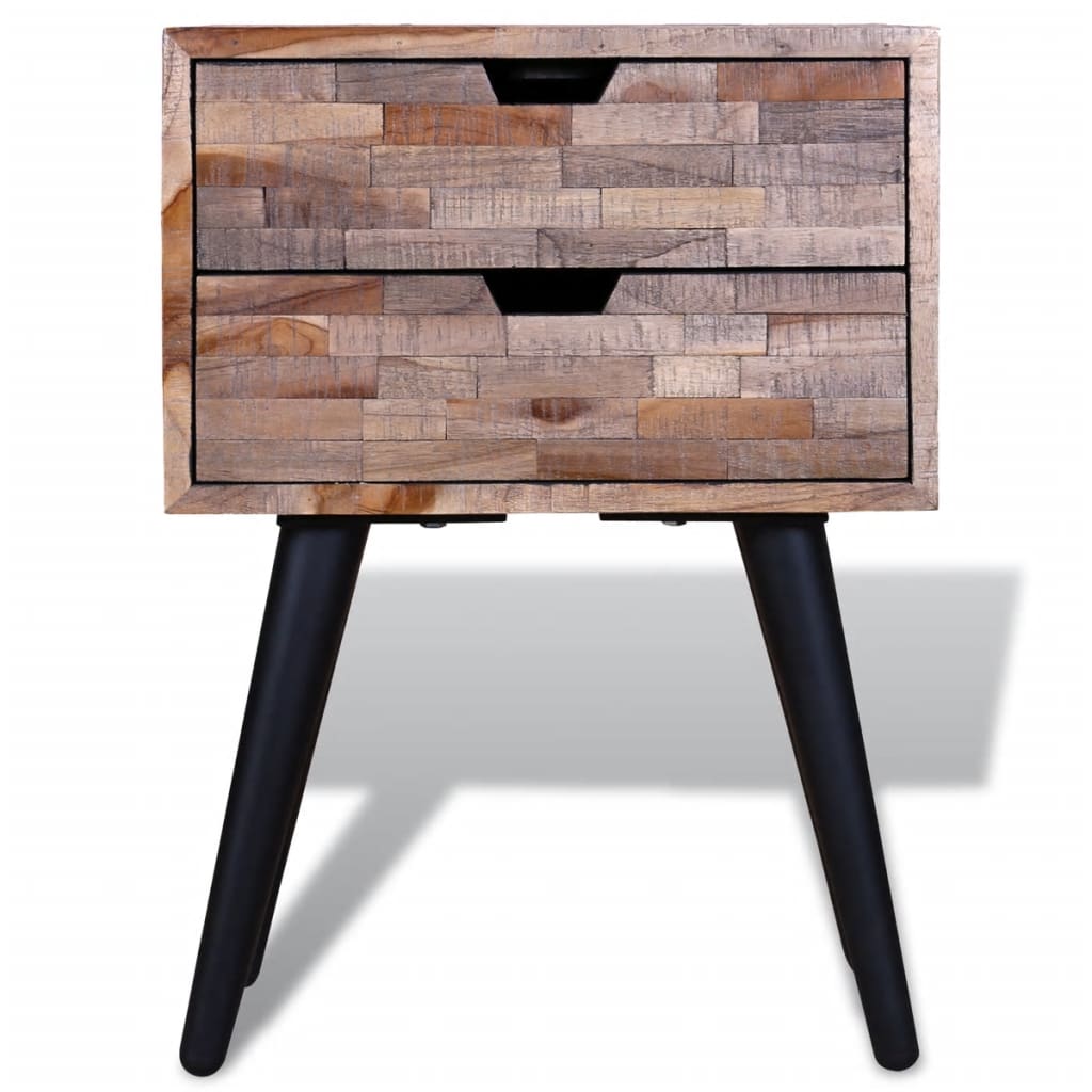 Bedside table with 2 drawers reclaimed teak