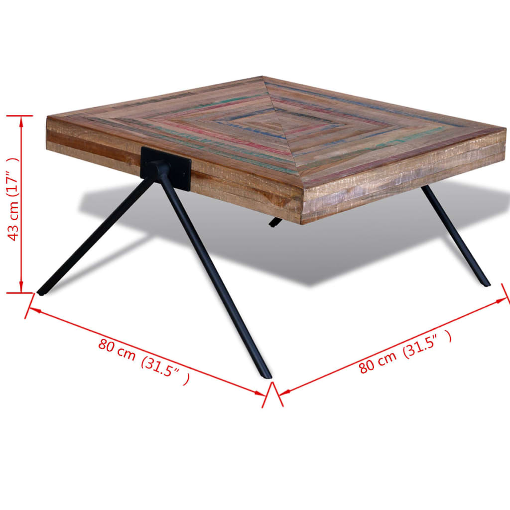 Coffee table with V-legs made of reclaimed teak