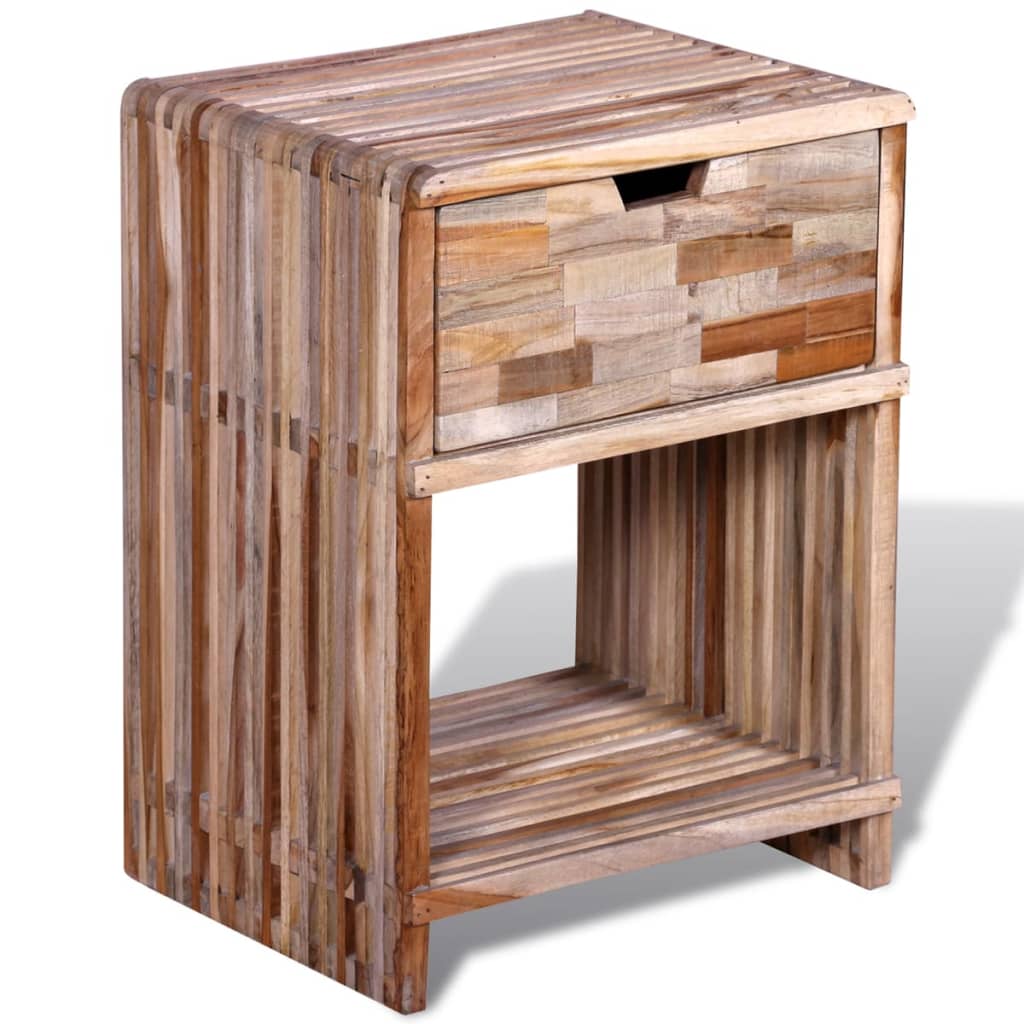 Bedside table with drawer made of old teak wood
