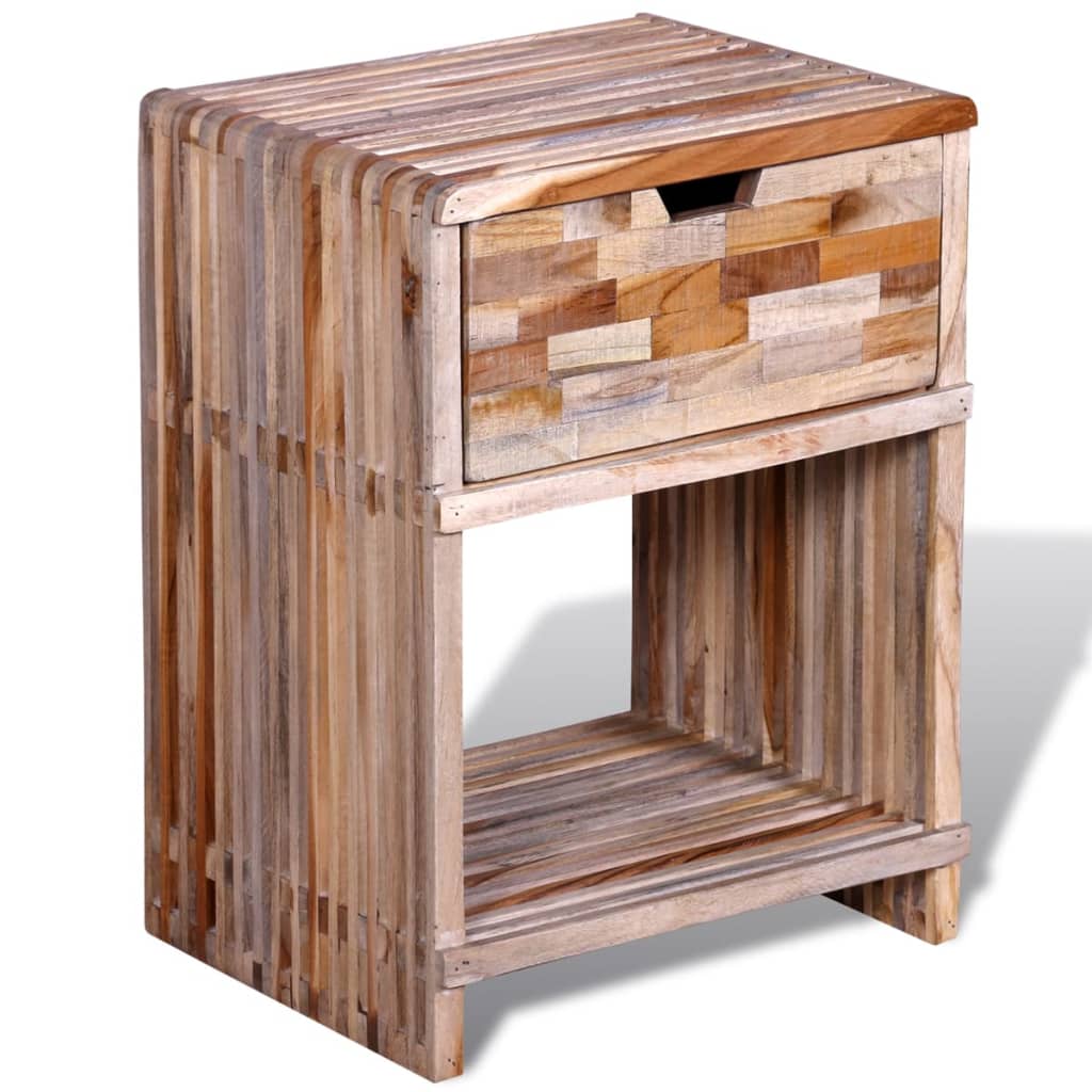 Bedside table with drawer made of old teak wood