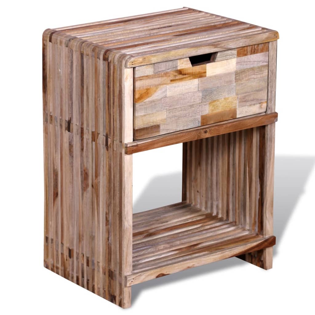 Bedside table with drawer made of old teak wood