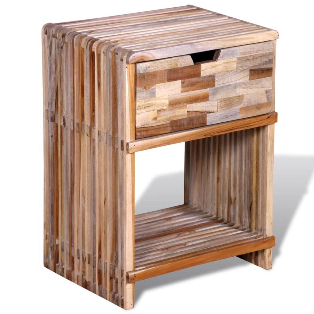Bedside table with drawer made of old teak wood