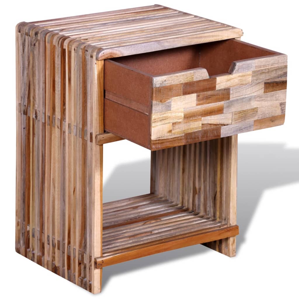 Bedside table with drawer made of old teak wood