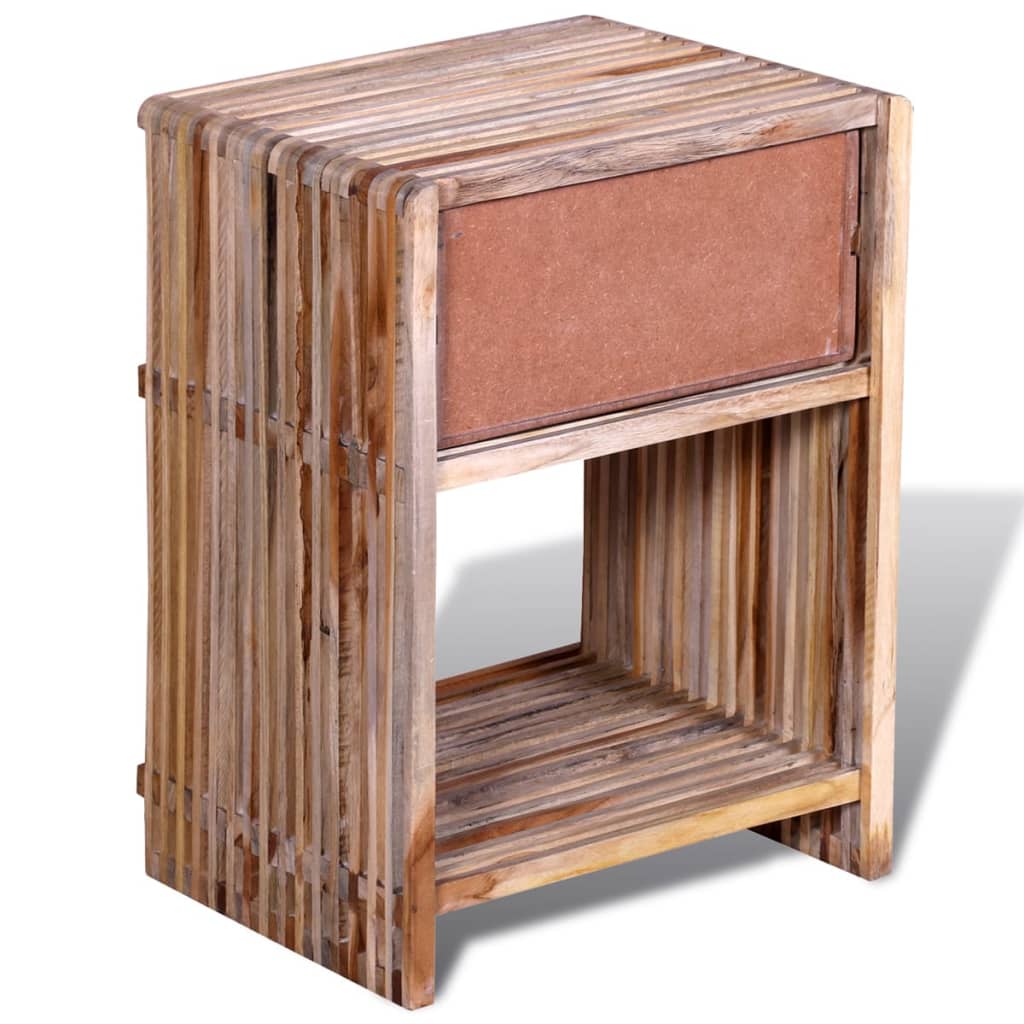 Bedside table with drawer made of old teak wood