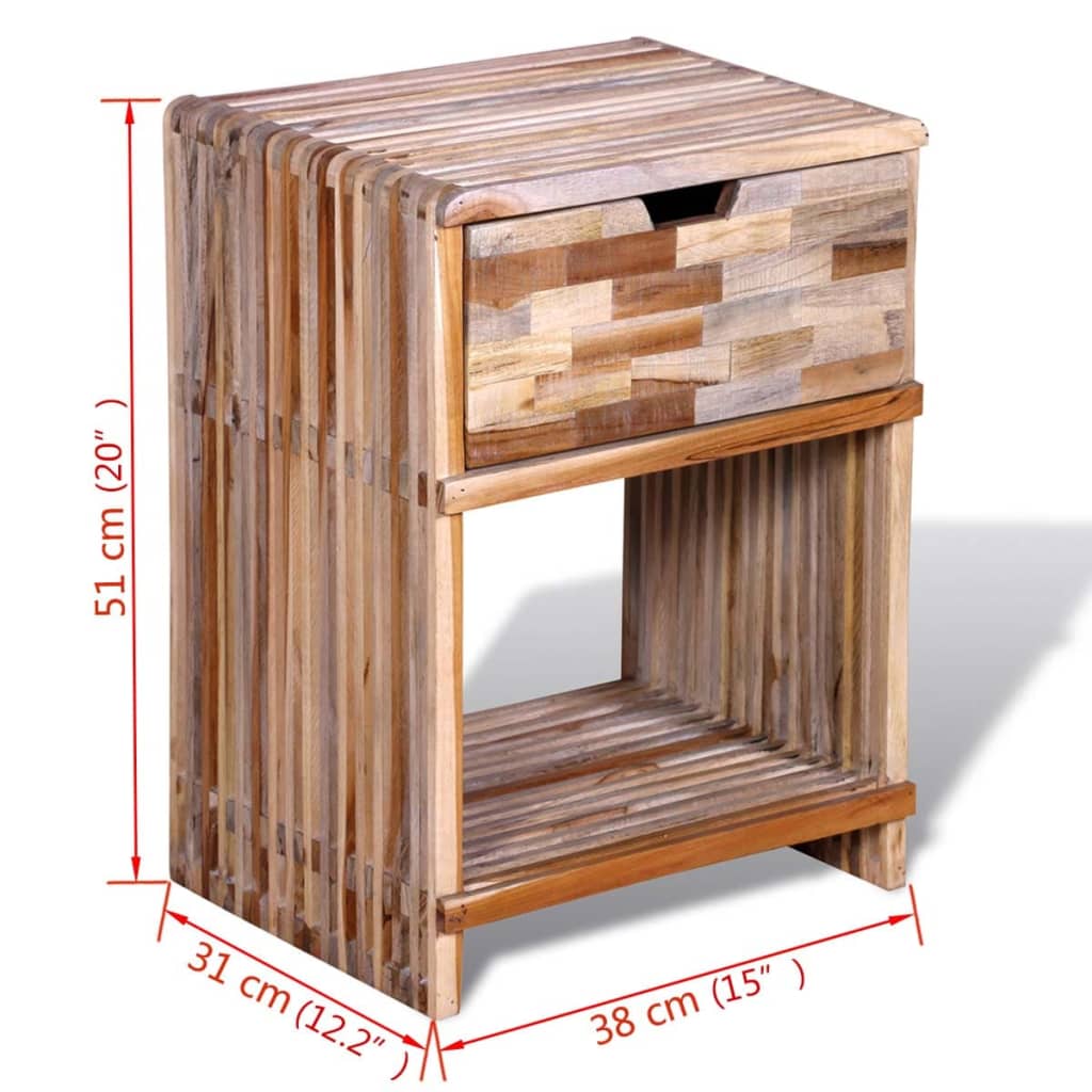 Bedside table with drawer made of old teak wood