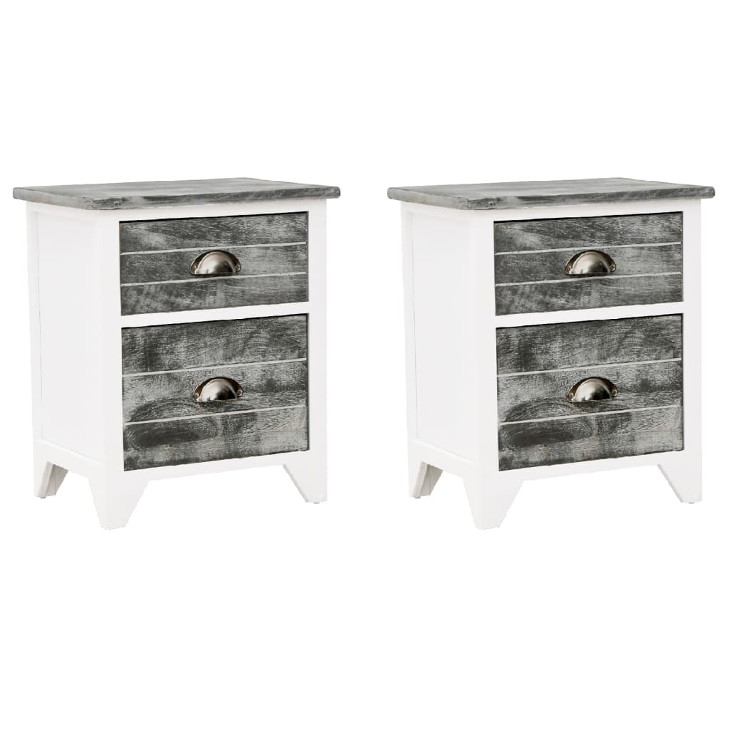 Tables de chevet 2 pièces avec 2 tiroirs gris et blanc