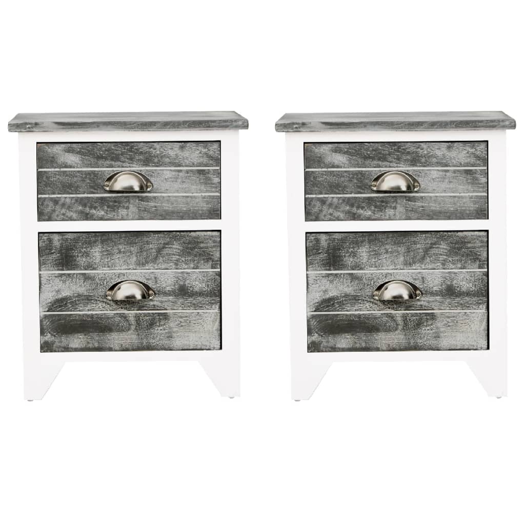 Tables de chevet 2 pièces avec 2 tiroirs gris et blanc