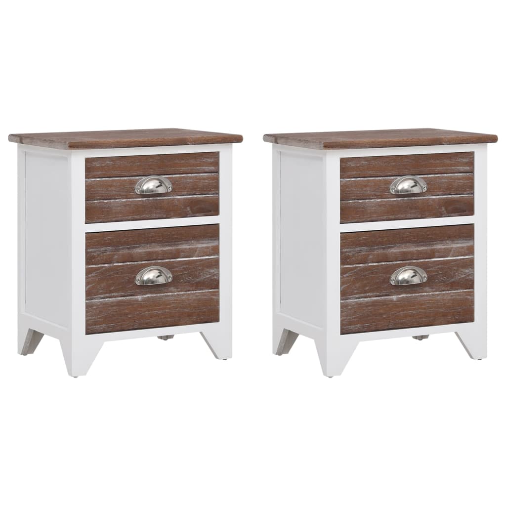 Tables de chevet 2 pièces avec 2 tiroirs marron et blanc