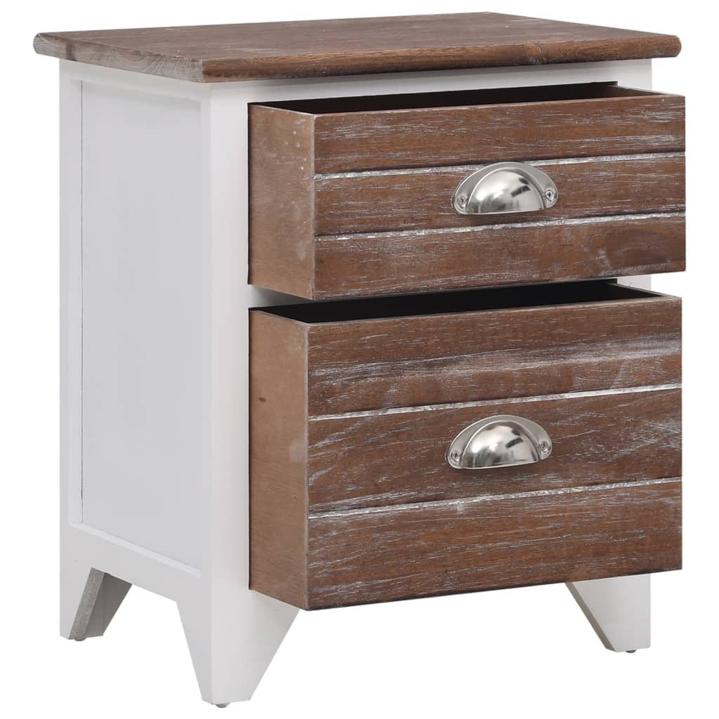 Tables de chevet 2 pièces avec 2 tiroirs marron et blanc