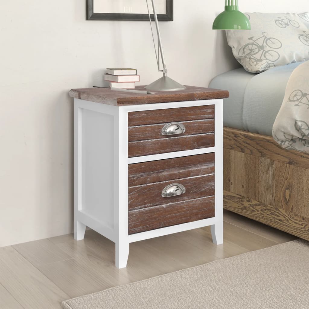 Tables de chevet 2 pièces avec 2 tiroirs marron et blanc
