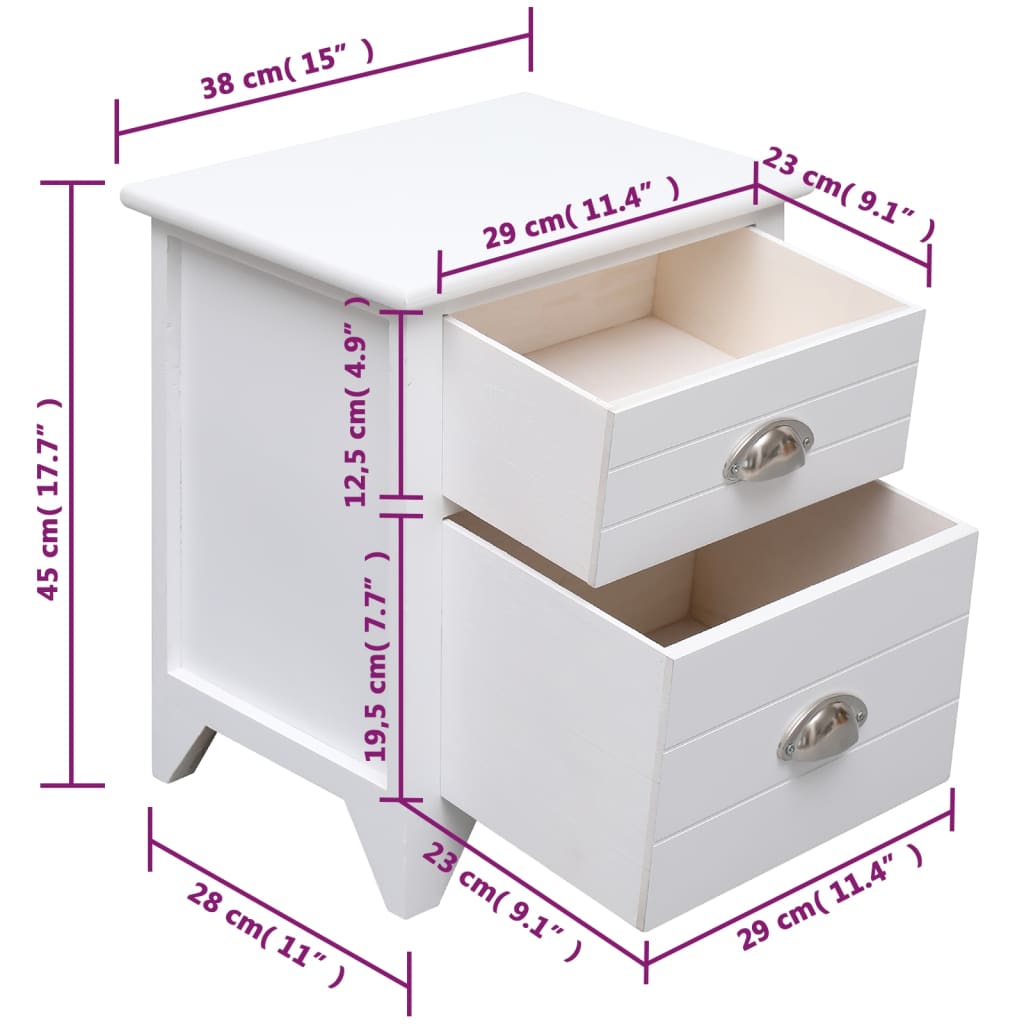 Tables de chevet 2 pièces avec 2 tiroirs blanches
