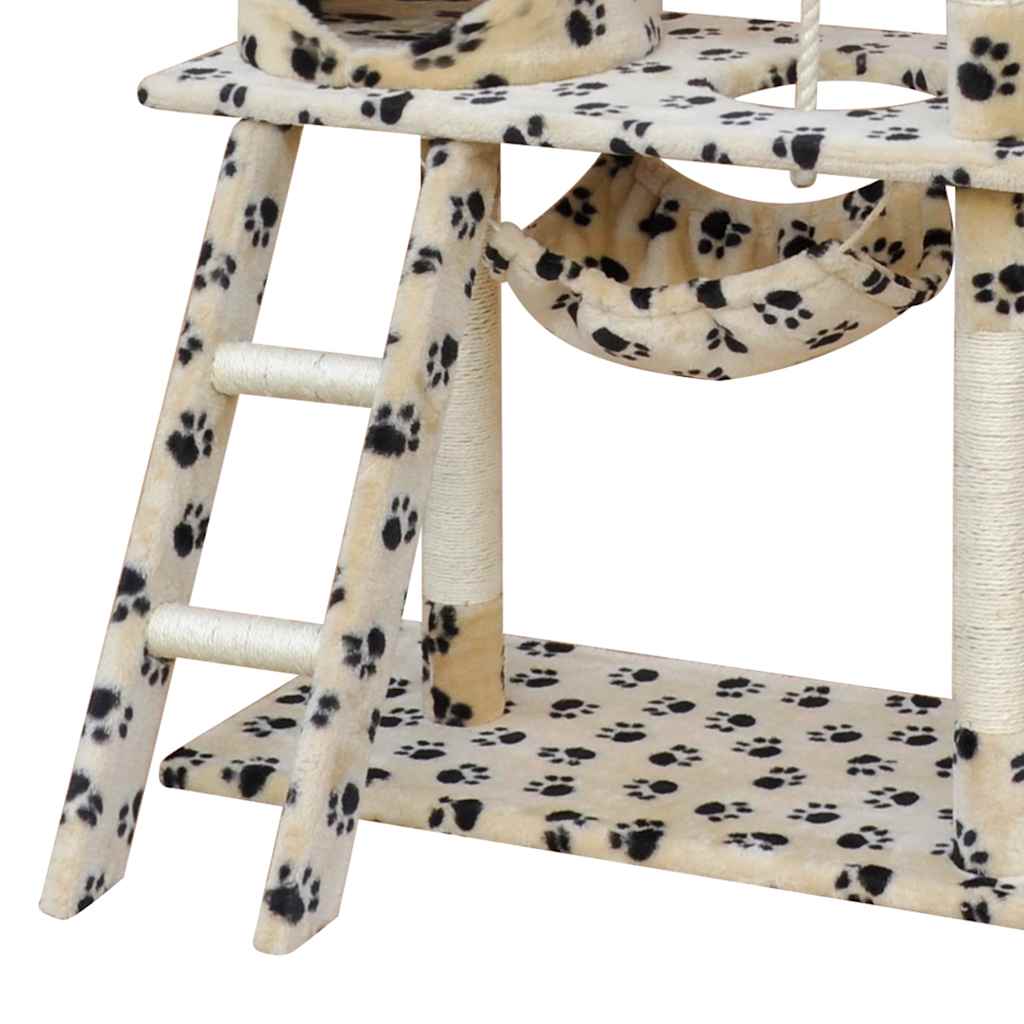 Katzenbaum Beige mit Pfotenabdruck 83 x 72 x 140 cm Holz