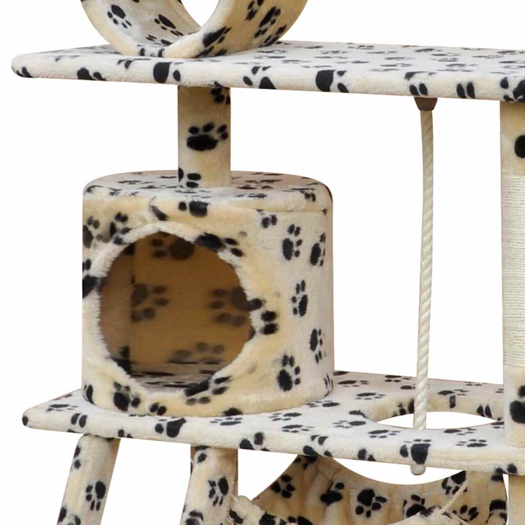 Katzenbaum Beige mit Pfotenabdruck 83 x 72 x 140 cm Holz