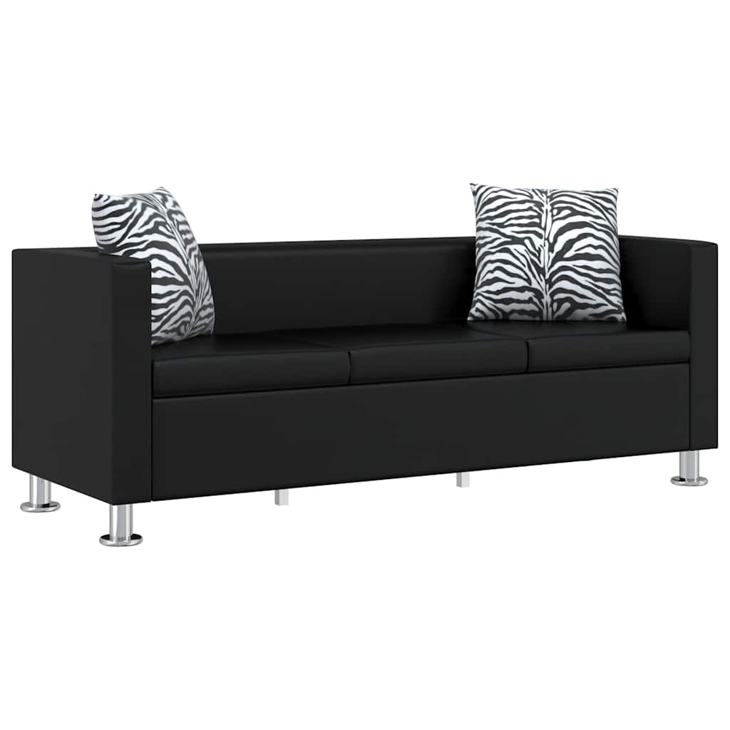 Sofa 3-Sitzer Kunstleder Schwarz