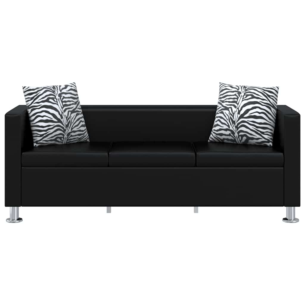 Sofa 3-Sitzer Kunstleder Schwarz
