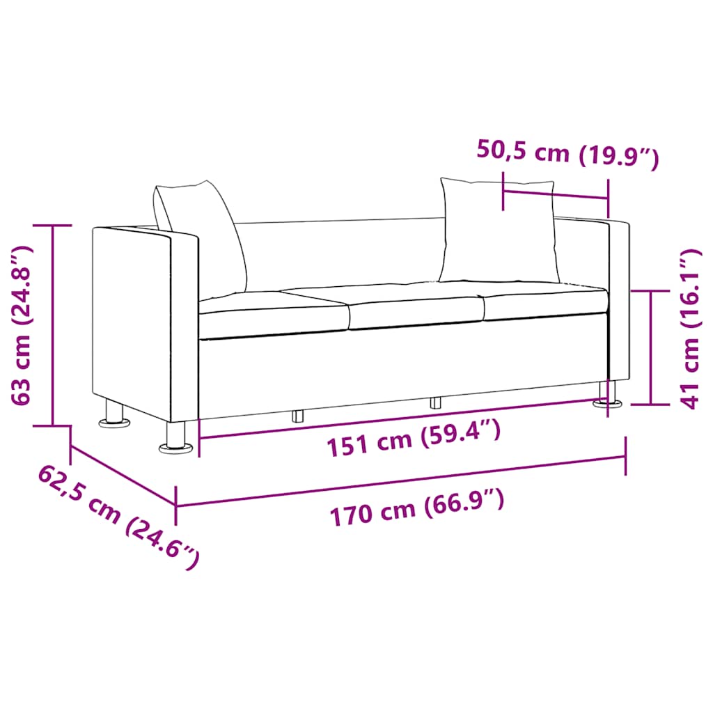 Sofa 3-Sitzer Kunstleder Schwarz