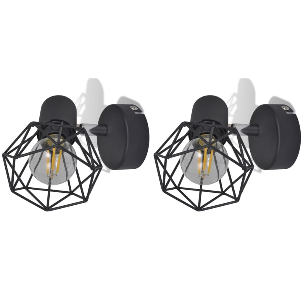 Wall lights 2 pcs. LED bulb industrial style wire shade black