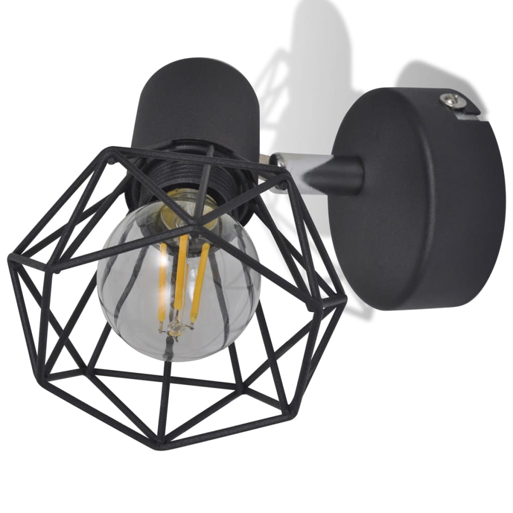 Wall lights 2 pcs. LED bulb industrial style wire shade black