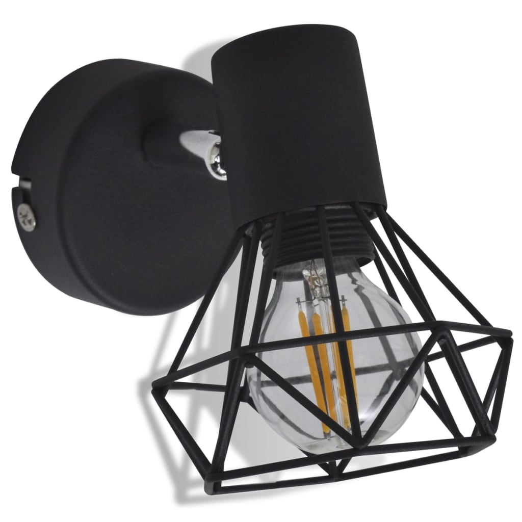 Wall lights 2 pcs. LED bulb industrial style wire shade black