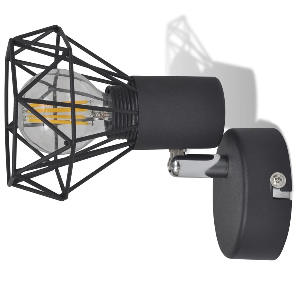 Wall lights 2 pcs. LED bulb industrial style wire shade black